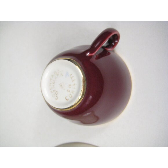 Royal Copenhagen Burgundy Red Gold Vintage Confetti Demitasse Set Denmark 1950s - Picture 11 of 16